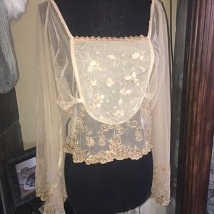 RARE!!! Free People Embroidered mesh top blouse